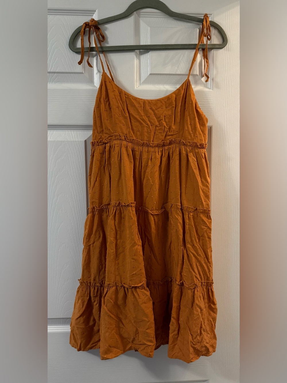 Tie-Shoulder Tiered Midi Dress in Rust